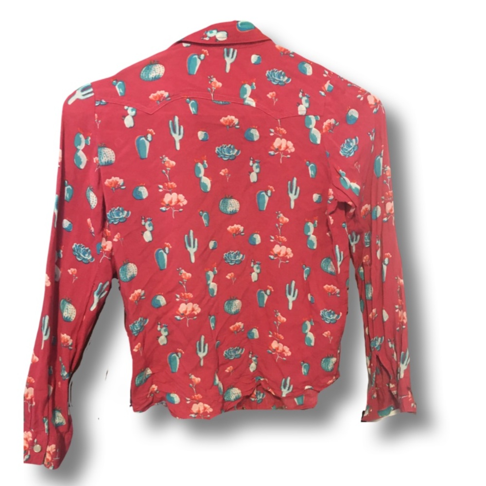 Cactus button down. Kids Perl snap. Girls western shirt. Pink long sleeve.
